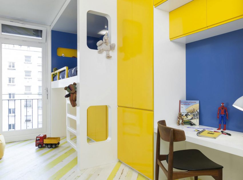 A Cheerful Apartment in Blue, Yellow and White for a Father and Son in Paris by Agence Glenn Medioni (16)