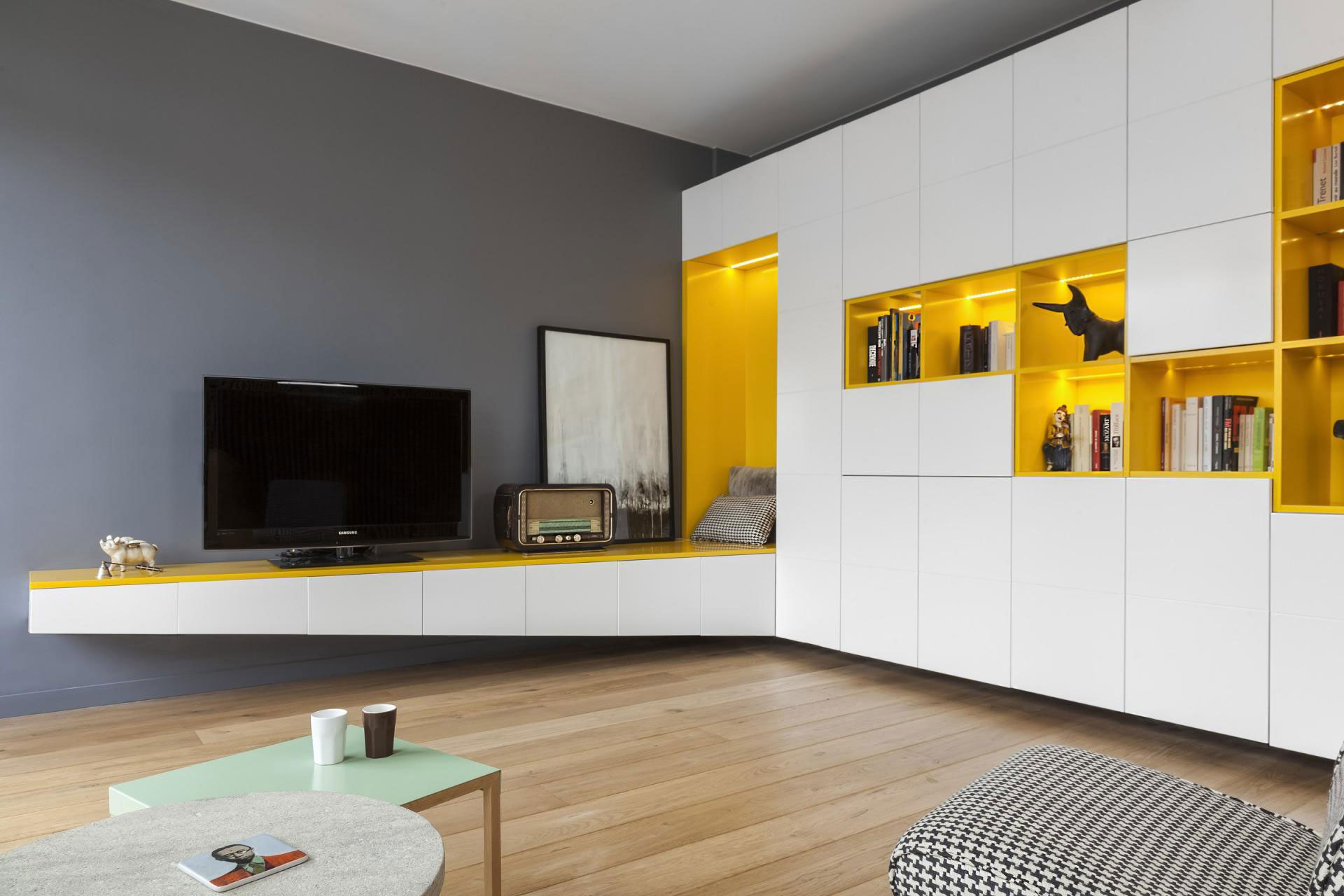 A Cheerful Apartment in Blue, Yellow and White for a Father and Son in Paris by Agence Glenn Medioni (2)
