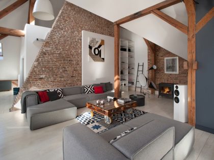 A Spacious Apartment with Beauty of Brick Walls and Timber Structure in Poznań, Poland by Cuns Studio (1)