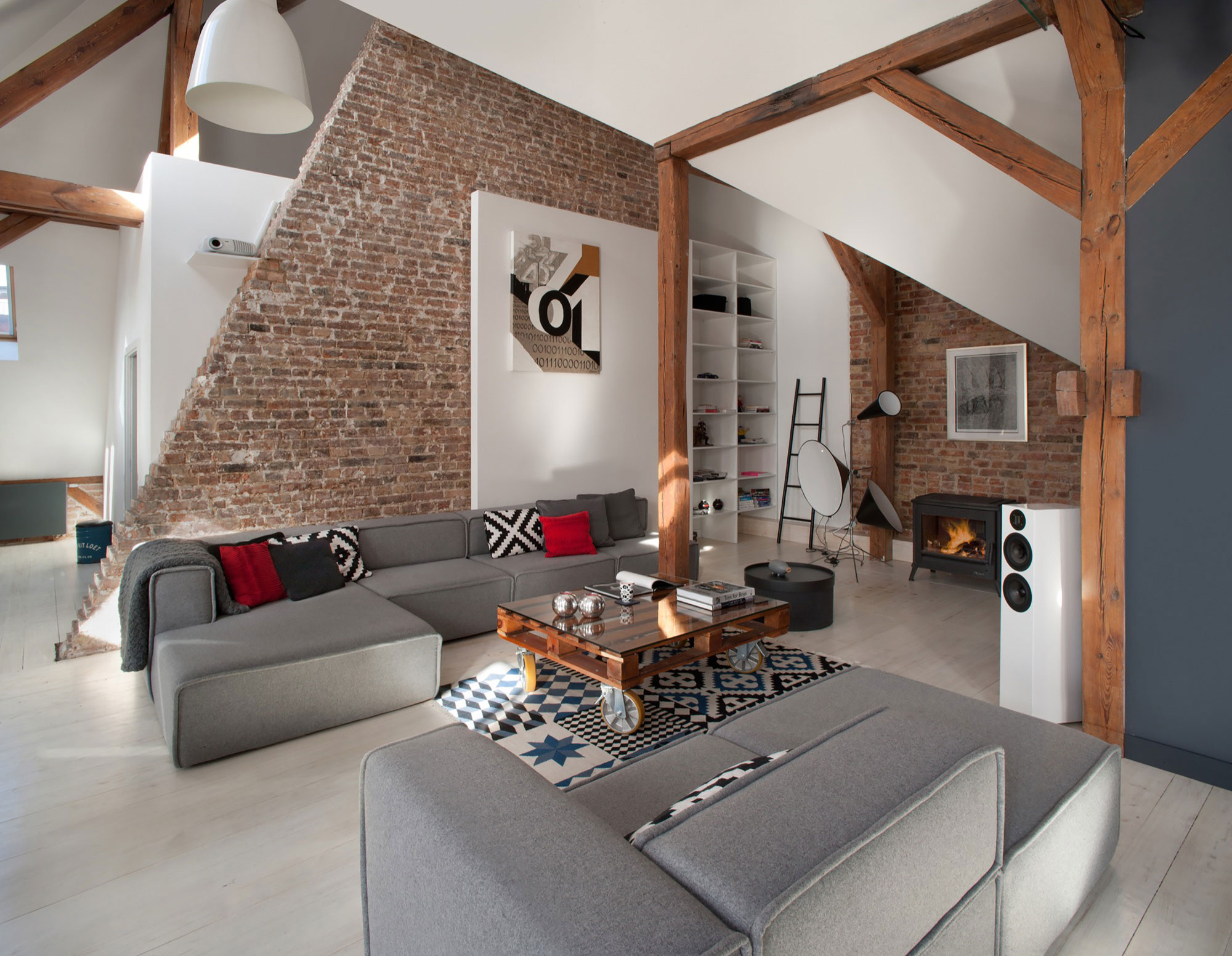A Spacious Apartment with Beauty of Brick Walls and Timber Structure in Poznań, Poland by Cuns Studio (1)
