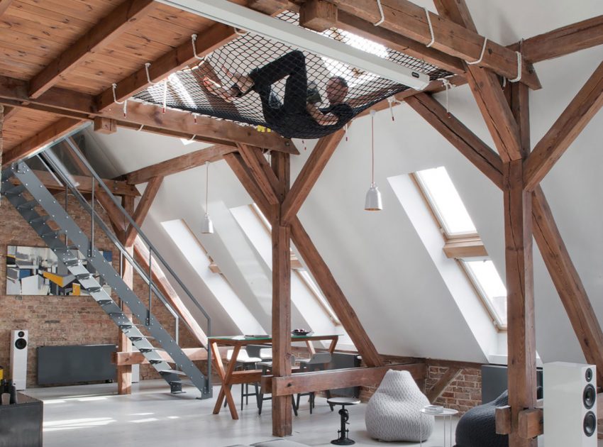 A Spacious Apartment with Beauty of Brick Walls and Timber Structure in Poznań, Poland by Cuns Studio (5)