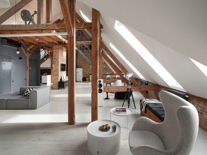 A Spacious Apartment with Beauty of Brick Walls and Timber Structure in Poznań, Poland by Cuns Studio (7)