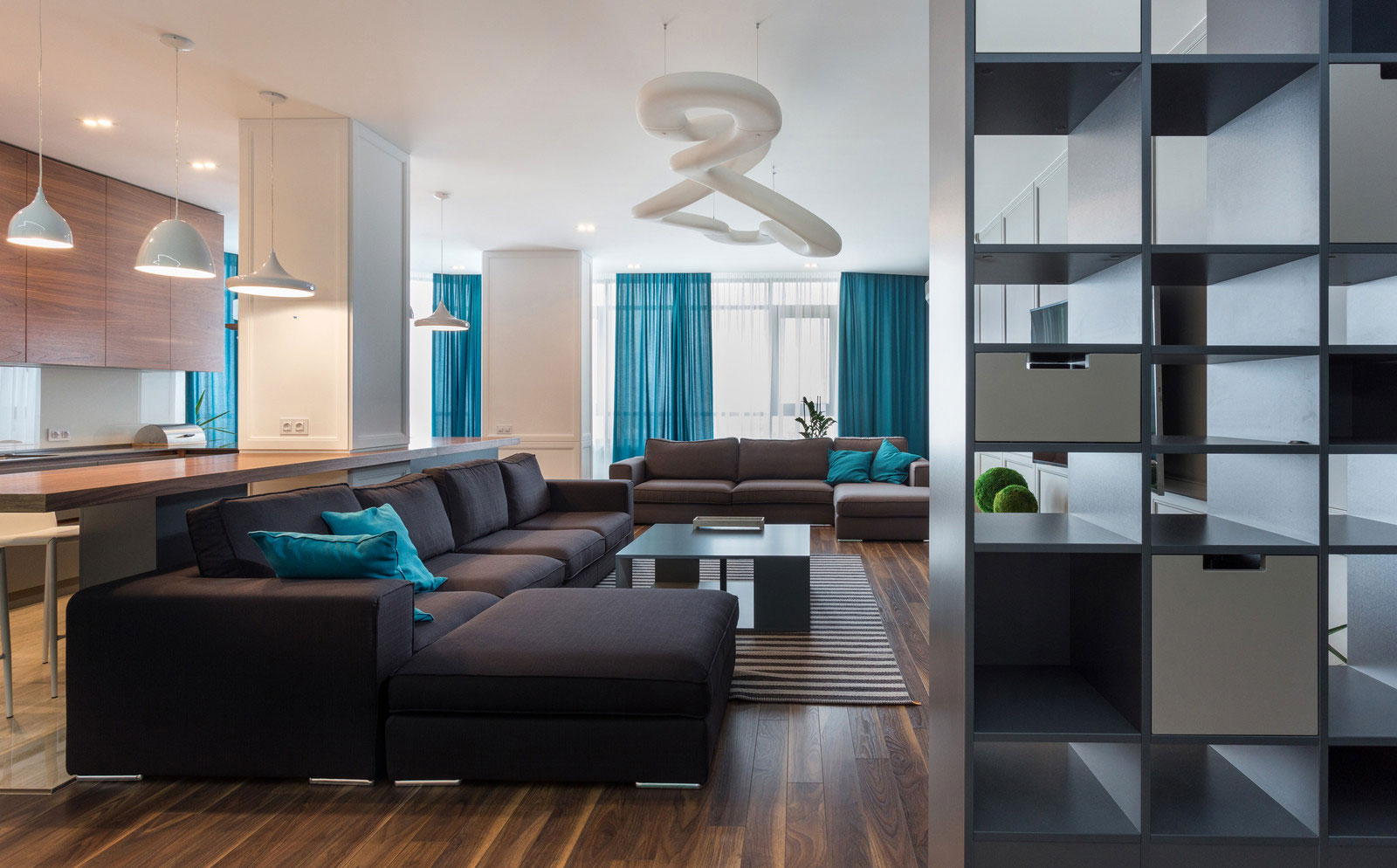 A Spacious Modern Apartment with Blue and White Accents in Kharkov by SVOYA Studio (1)