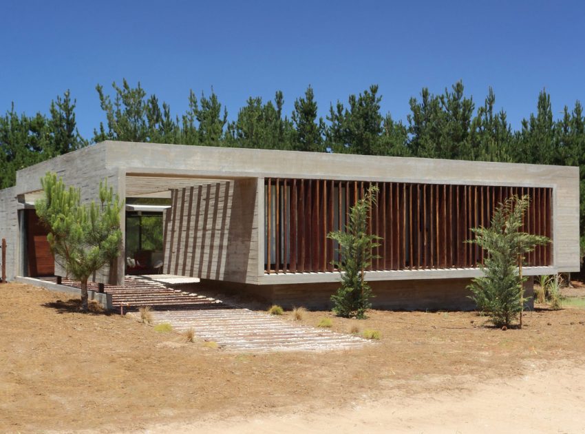 A Stunning Summer House with Concrete Pergola in the Woodland of Pinamar, Argentina by Besonias Almeida Arquitectos (1)