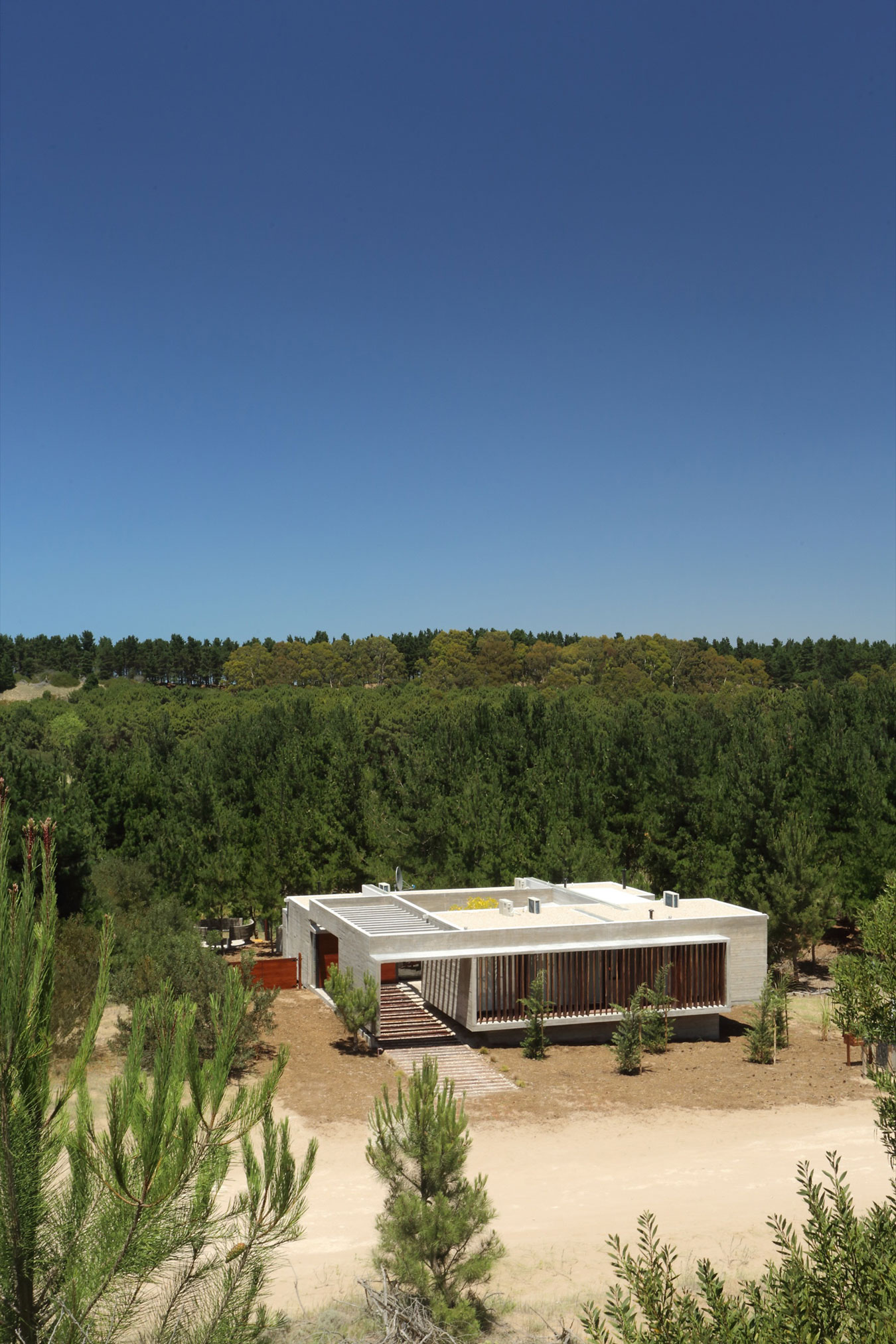 A Stunning Summer House with Concrete Pergola in the Woodland of Pinamar, Argentina by Besonias Almeida Arquitectos (2)