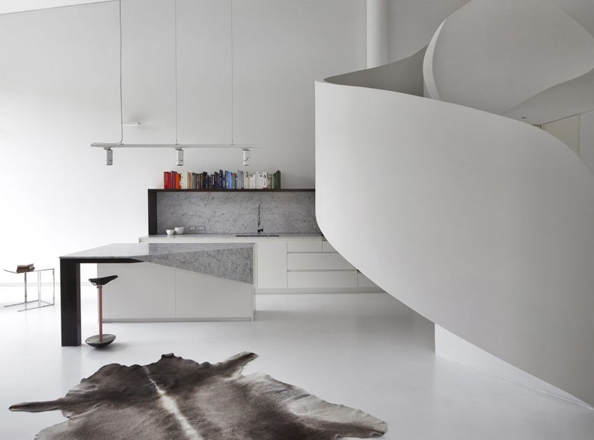 A Beautiful Modern Minimalist Loft with a Sculptural Staircase in Melbourne by Adrian Amore (6)