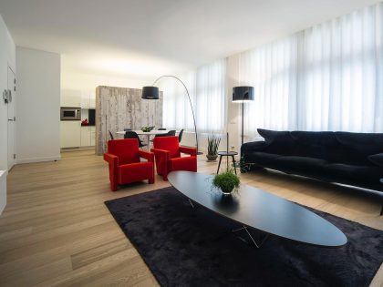 A Contemporary Apartment with Shades of Red and Black Furniture in Mortsel, Belgium by Filip Deslee (7)