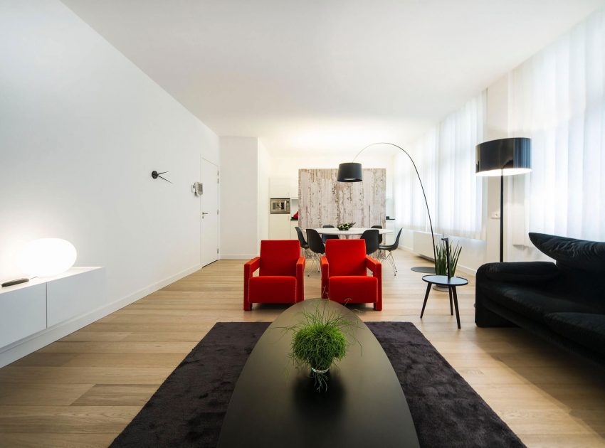 A Contemporary Apartment with Shades of Red and Black Furniture in Mortsel, Belgium by Filip Deslee (8)