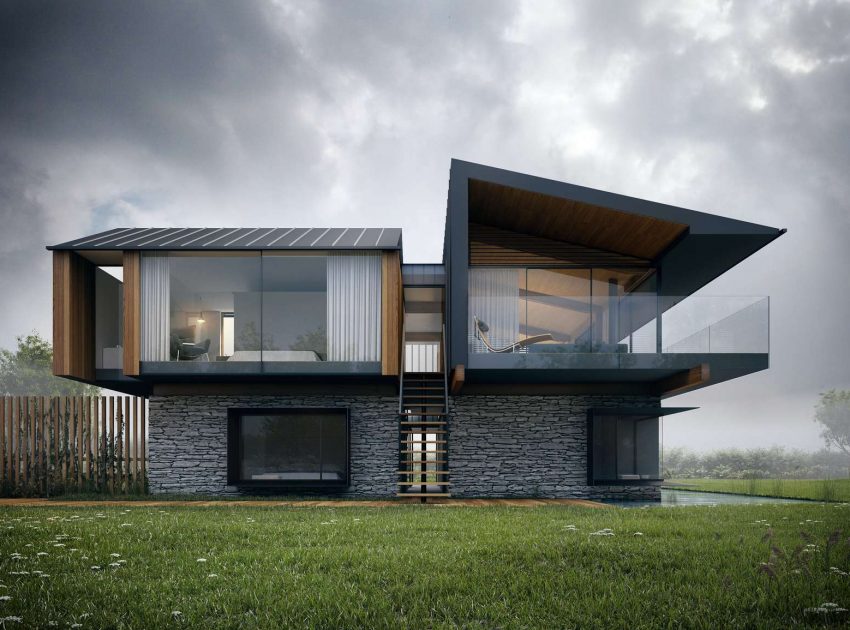 A Contemporary Family Home with a Pair of Mono-Pitched Volumes in South Wales by Hyde + Hyde Architects (1)