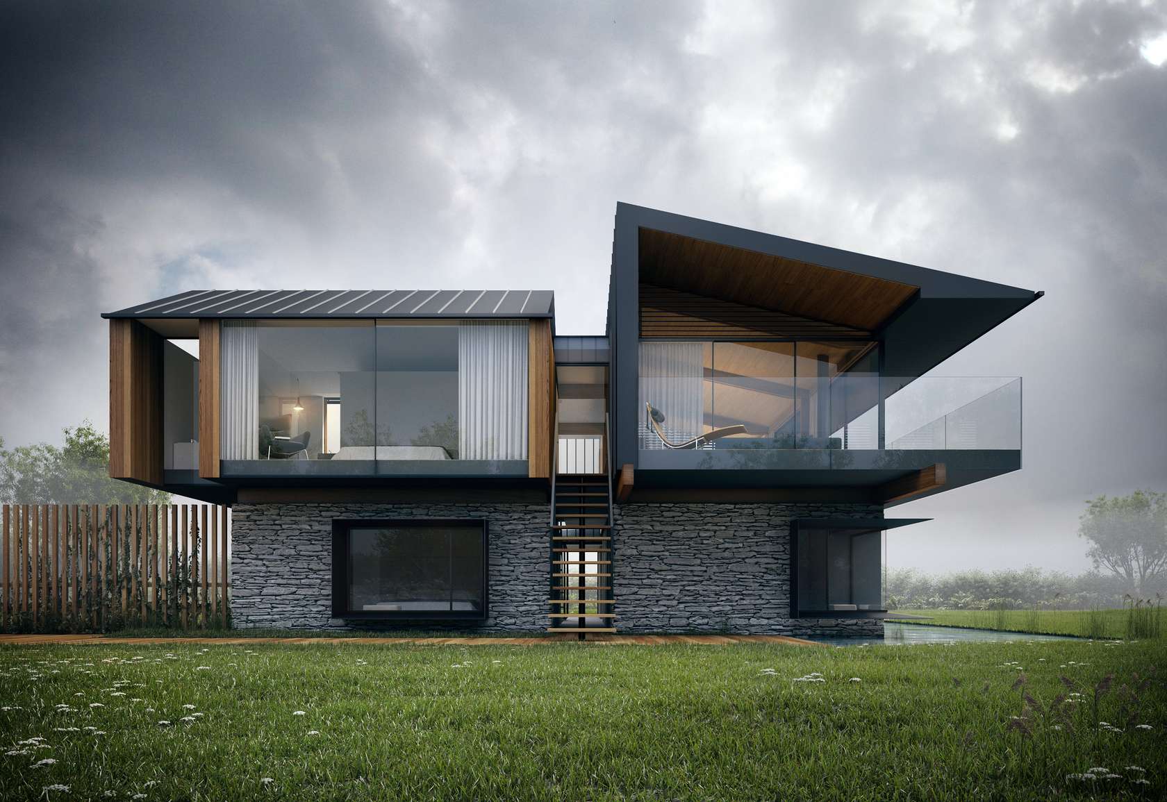 A Contemporary Family Home with a Pair of Mono-Pitched Volumes in South Wales by Hyde + Hyde Architects (1)