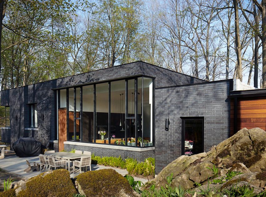 A Stylish Modern Dark Brick Home in the Lush Forests of Dundas, Ontario by Setless Architecture (1)