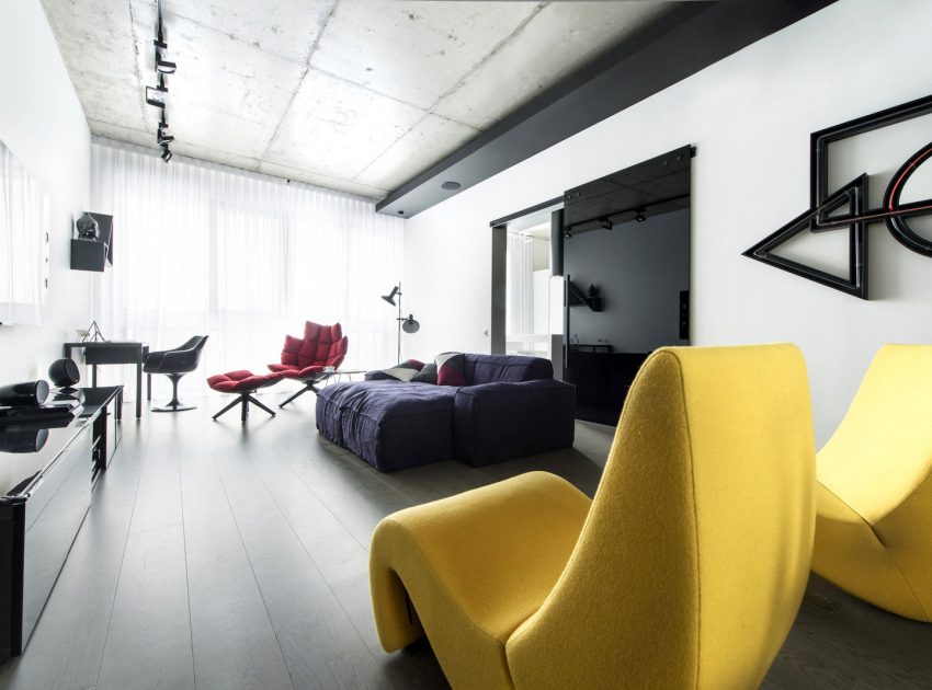 A Futuristic Modern Apartment with Neon Accent Lights in Moscow by Geometrix Design (1)