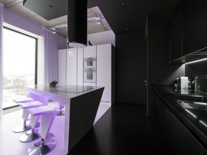 A Futuristic Modern Apartment with Neon Accent Lights in Moscow by Geometrix Design (13)