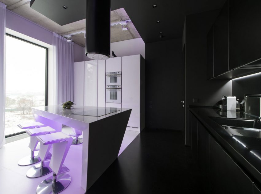 A Futuristic Modern Apartment with Neon Accent Lights in Moscow by Geometrix Design (13)