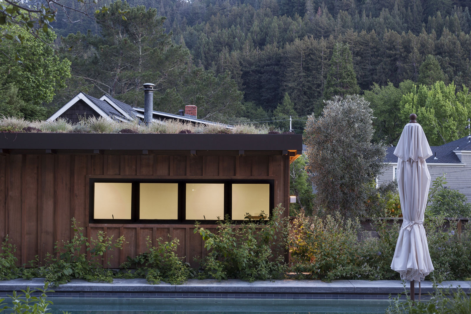 A Rustic Modern House with Pool Terrace and Garage with Green Roof in San Rafael by Feldman Architecture (2)