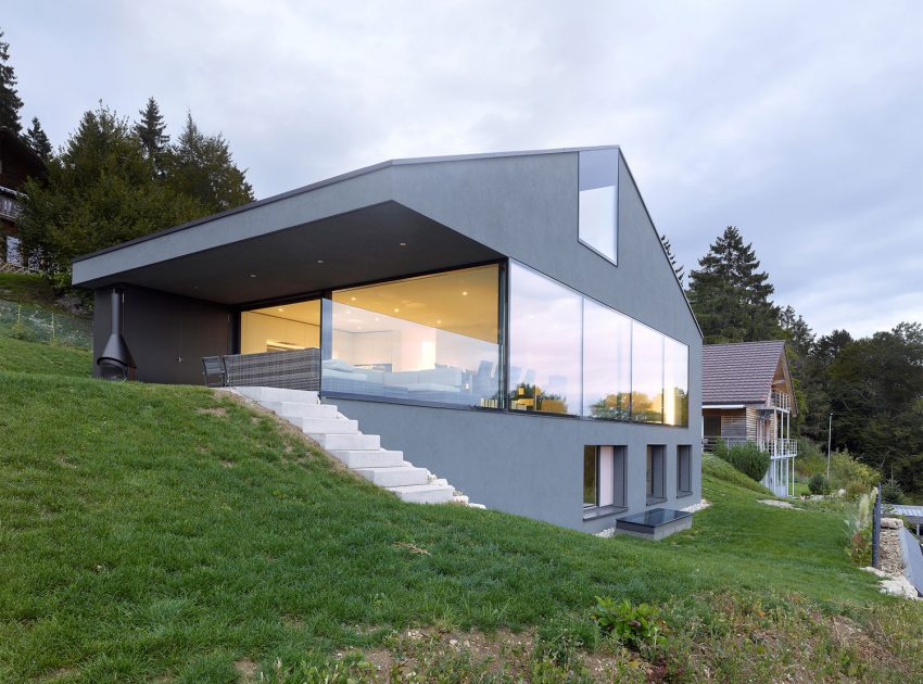A Modern Minimalist House Built Into the Hillside in Nods, Switzerland by Andrea Pelati Architecte (9)
