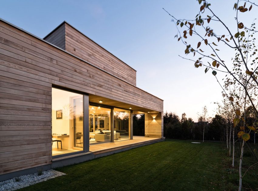 A Spacious Contemporary Wooden Home with Cedar Walls Inside and Out in Poznań by Mariusz Wrzeszcz Office (13)