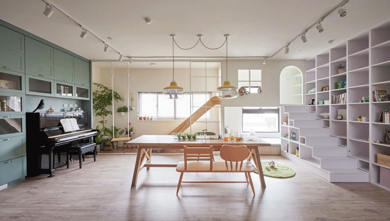 A Spacious Family Home with Wooden Slide and Swings in Kaohsiung City by HAO Design (7)