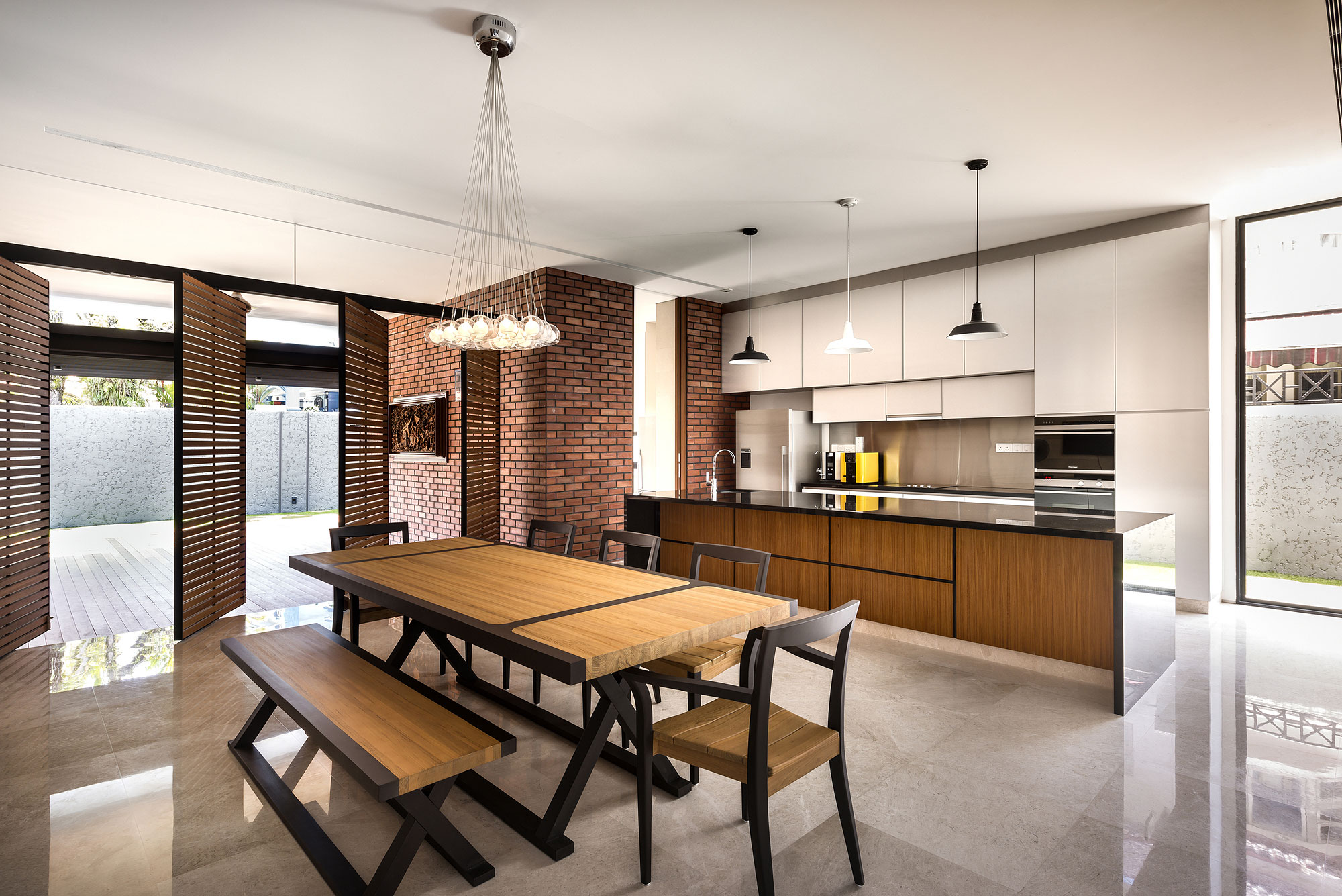 A Spacious Modern House with Wood and Orange Brick Walls in Singapore by Park + Associates Pte Ltd (5)