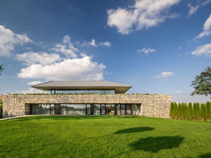 A Stunning Home with Gabion Walls and a Grassy Viewing Deck in Sofia, Bulgaria by I/O Architects (2)