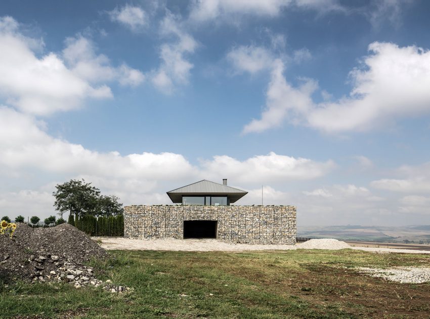 A Stunning Home with Gabion Walls and a Grassy Viewing Deck in Sofia, Bulgaria by I/O Architects (4)