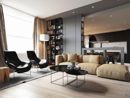 A Stylish Modern Apartment with Shades of Gray and Brown in Kiev by S&T architects (1)
