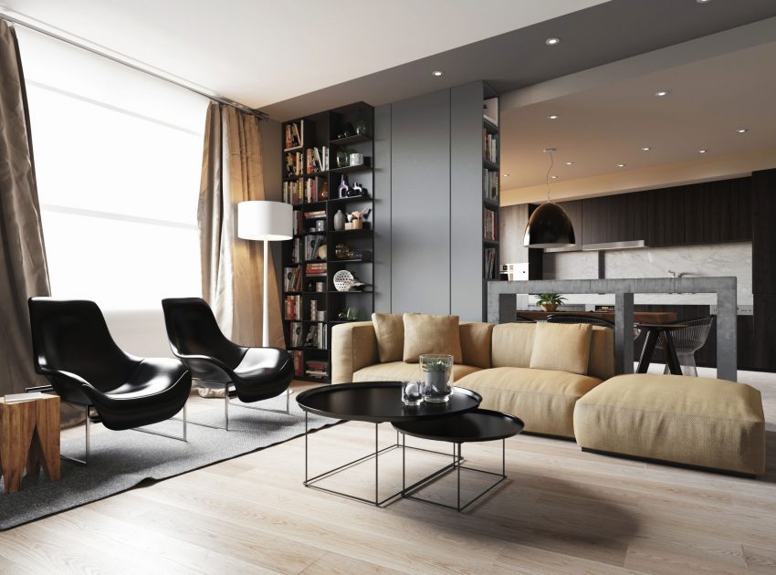 A Stylish Modern Apartment with Shades of Gray and Brown in Kiev by S&T architects (1)