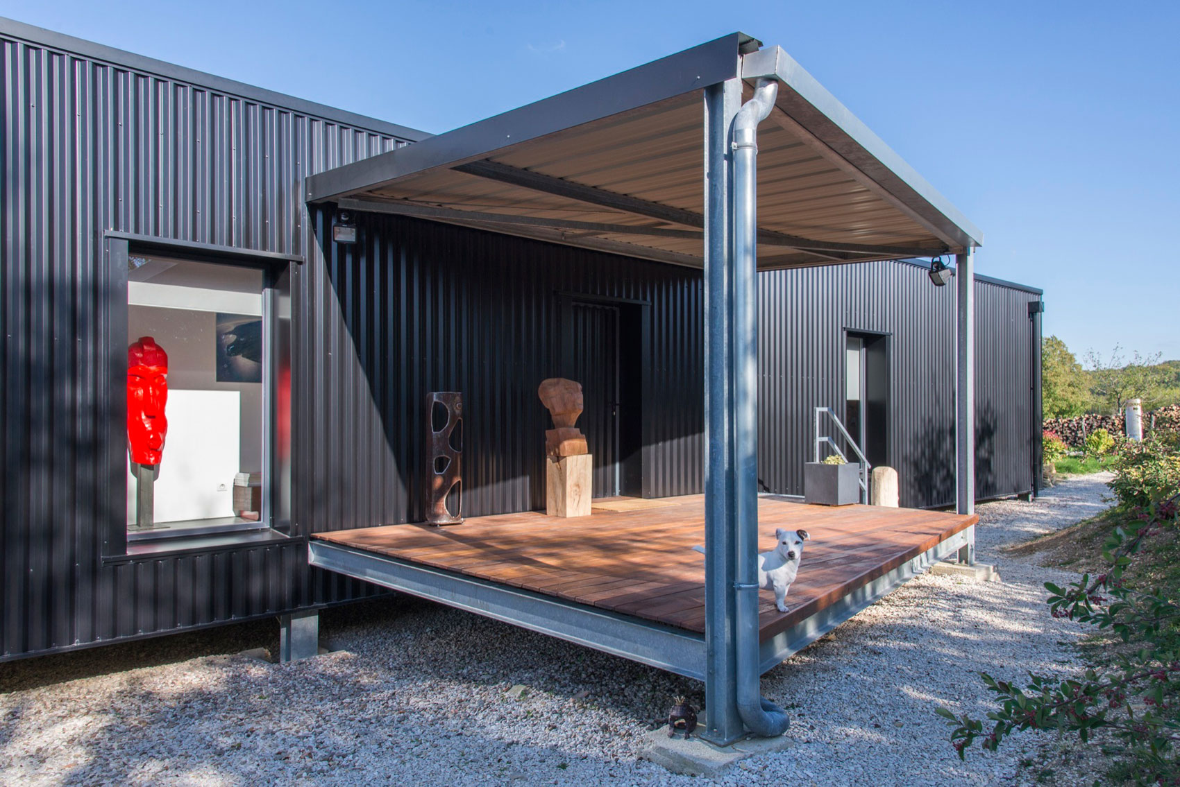 A Two Shipping Containers Turned into a Modern House for a Writer and Sculptor in Saint-Bresson by Spray Architecture & Gabrielle Vella-Boucaud (6)
