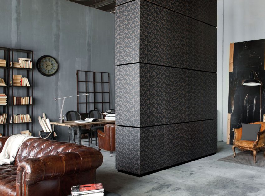 An Eclectic and Stylish Apartment Wrapped on Dark and Dramatic Color in Milan by Silvio Stefani (10)