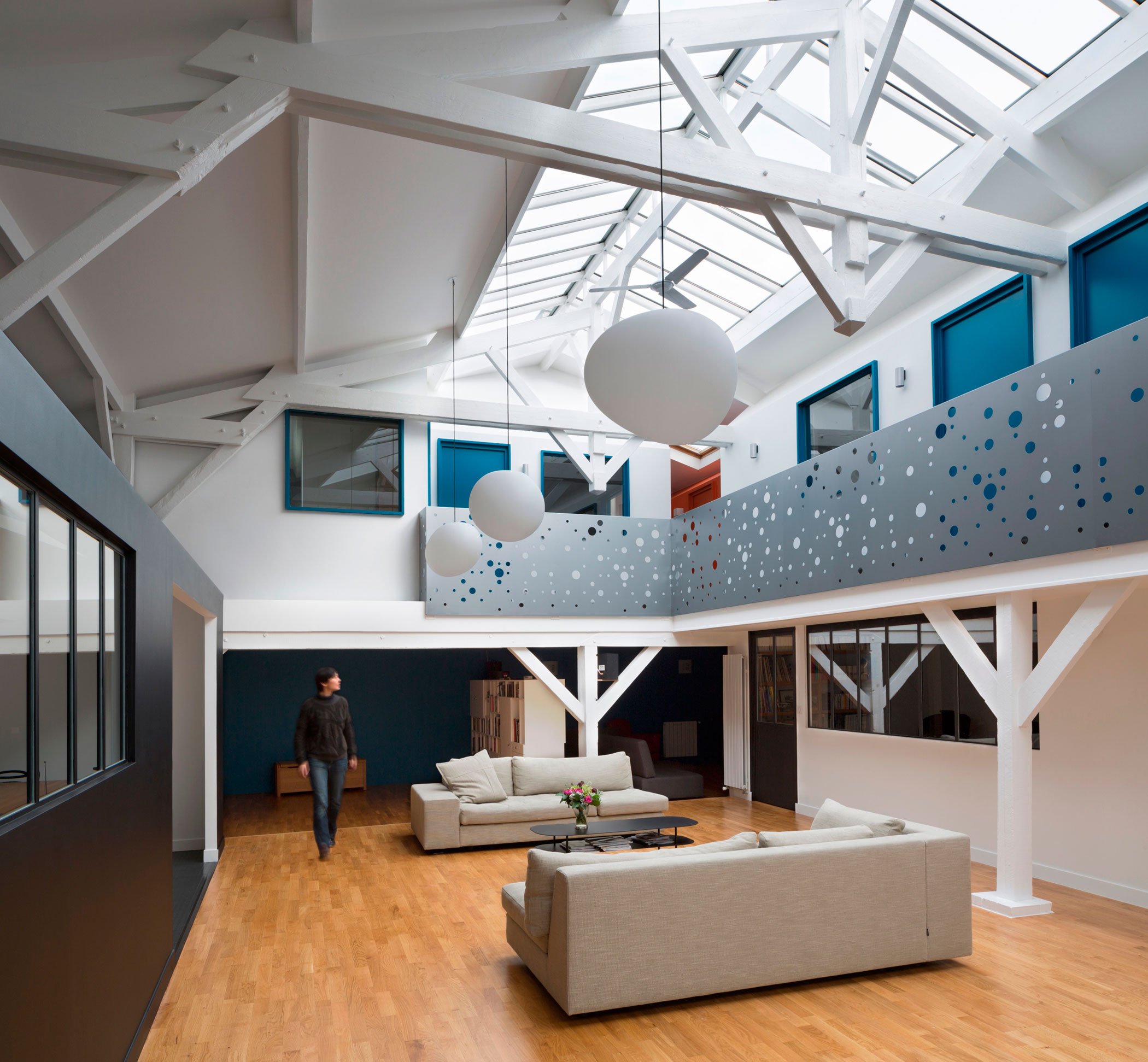 An Old Carpentry Turned into a Colorful Modern Loft with Character in Paris by Agnès et Agnès (1)