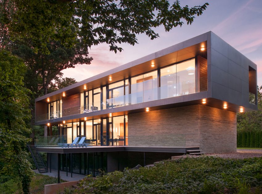 A Bright Contemporary Waterfront Home Overlaps Stone and Glass Volumes in Cabin John by Robert M. Gurney Architect (20)