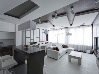 A Dramatic Modern Apartment with a Neutral Color Palette in Moscow