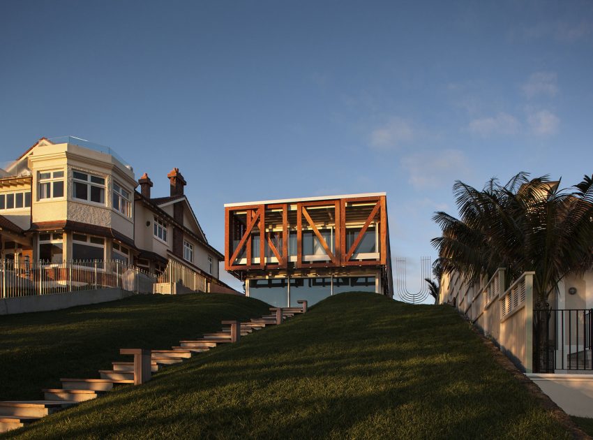 A Geometric Modern Beachfront Home Composed of Three Separate Structures in New Zealand by Athfield Architects (1)