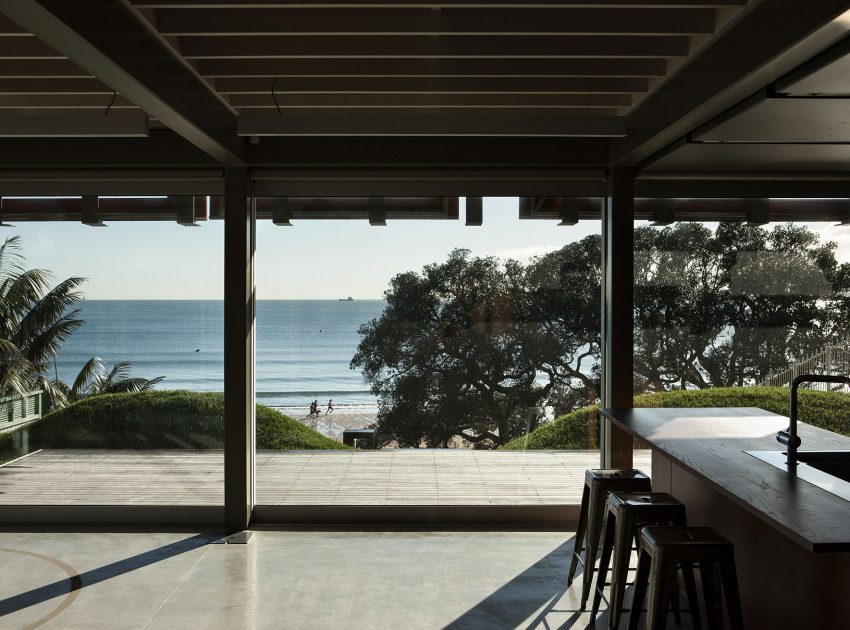 A Geometric Modern Beachfront Home Composed of Three Separate Structures in New Zealand by Athfield Architects (14)