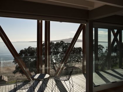 A Geometric Modern Beachfront Home Composed of Three Separate Structures in New Zealand by Athfield Architects (15)