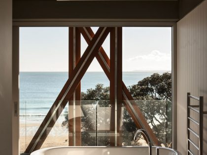A Geometric Modern Beachfront Home Composed of Three Separate Structures in New Zealand by Athfield Architects (26)