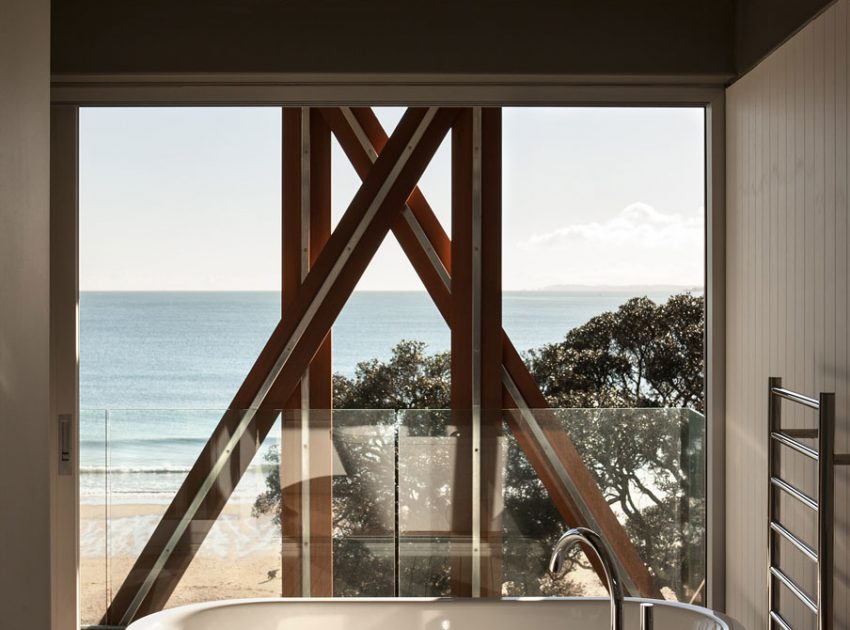 A Geometric Modern Beachfront Home Composed of Three Separate Structures in New Zealand by Athfield Architects (26)