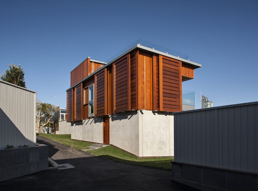 A Geometric Modern Beachfront Home Composed of Three Separate Structures in New Zealand by Athfield Architects (5)