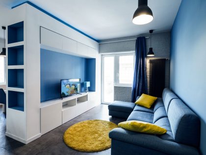 A Small and Sophisticated Apartment with Prismatic Blue Tones in Rome by Brain Factory – Architecture & Design (1)