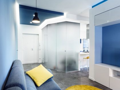 A Small and Sophisticated Apartment with Prismatic Blue Tones in Rome by Brain Factory – Architecture & Design (2)