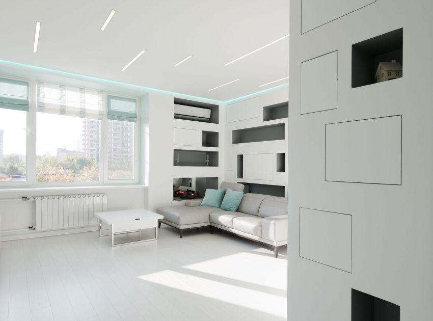 A Spacious and Bright Apartment with Clean and White Interiors in Moscow by Shamsudin Kerimov (12)