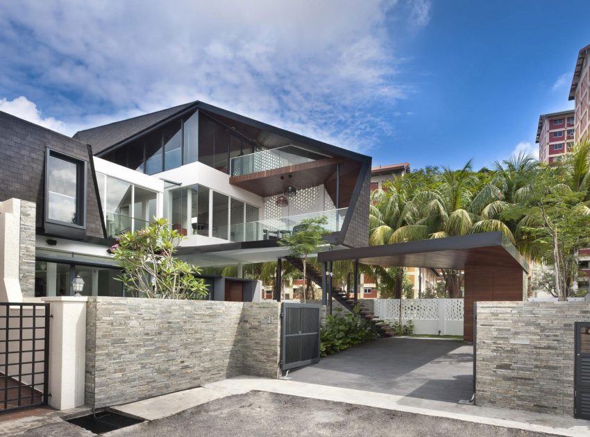 A Spacious and Warm Semi-Detached House with Angular Pitched Canopy in Singapore by A D Lab (4)