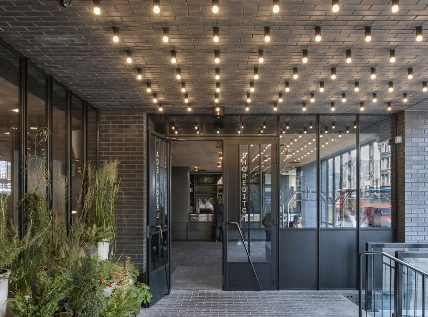 A Stylish Modern Hotel with New Facade and Dark Engineering Brick in Shoreditch by Universal Design Studio (1)