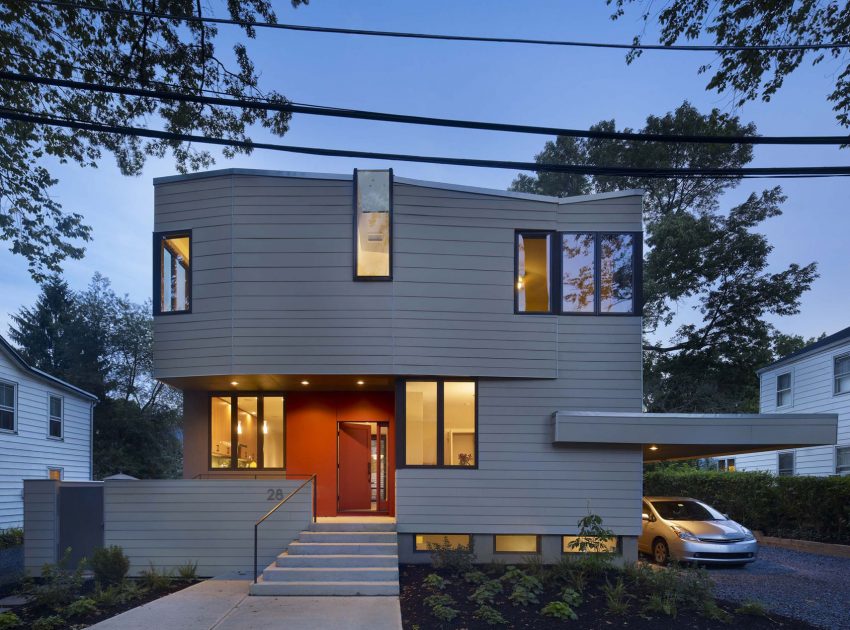 A Sustainable and Playful House with Cantilevered Carport and Sculptural Accents in Princeton, New Jersey by Marina Rubina (10)