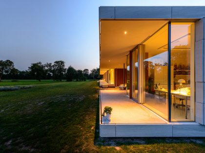 An Elegant and Captivating Modern Transparent House Behind a Grove of Trees in Bontebok, The Netherlands by Inbo (18)