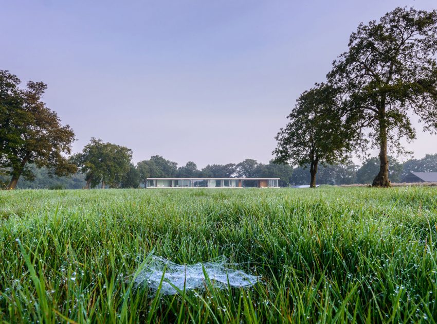 An Elegant and Captivating Modern Transparent House Behind a Grove of Trees in Bontebok, The Netherlands by Inbo (6)