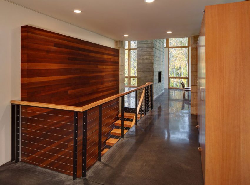 An Elegant Concrete and Steel Home with Stone, Wood and Glass Elements in Richfield, Wisconsin by Bruns Architecture (13)