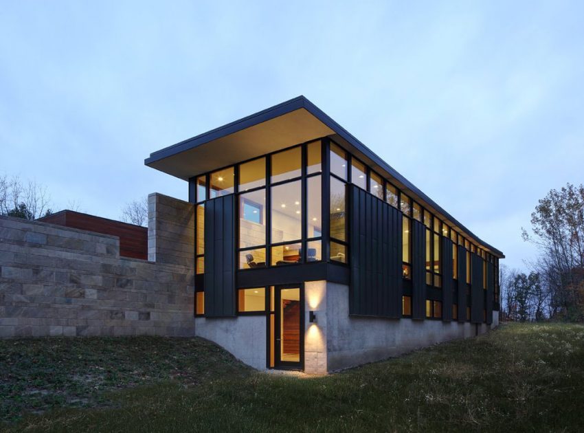 An Elegant Concrete and Steel Home with Stone, Wood and Glass Elements in Richfield, Wisconsin by Bruns Architecture (17)