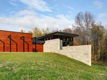 An Elegant Concrete and Steel Home with Stone, Wood and Glass Elements in Richfield, Wisconsin by Bruns Architecture (2)