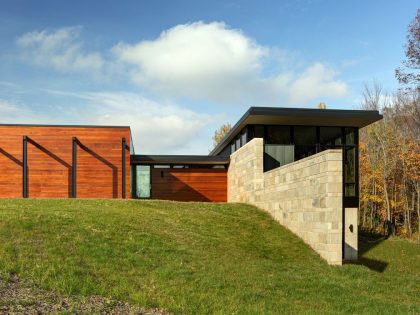 An Elegant Concrete and Steel Home with Stone, Wood and Glass Elements in Richfield, Wisconsin by Bruns Architecture (3)